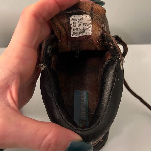 Carter's Toodler Brown Faux Leather Chunky Platform Lace Up Ankle Boot 12-18 Mos - Picture 9 of 9